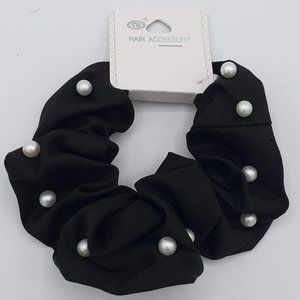 NEW Black Pearl Studded Hair Scrunchie